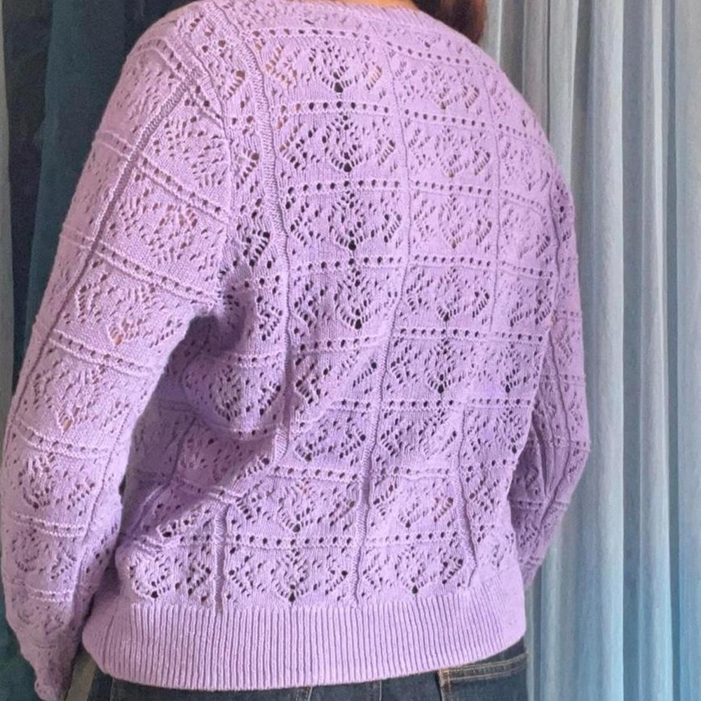 Cottage-Core Lavender Open Knit Button Cardigan - Picture 4 of 7